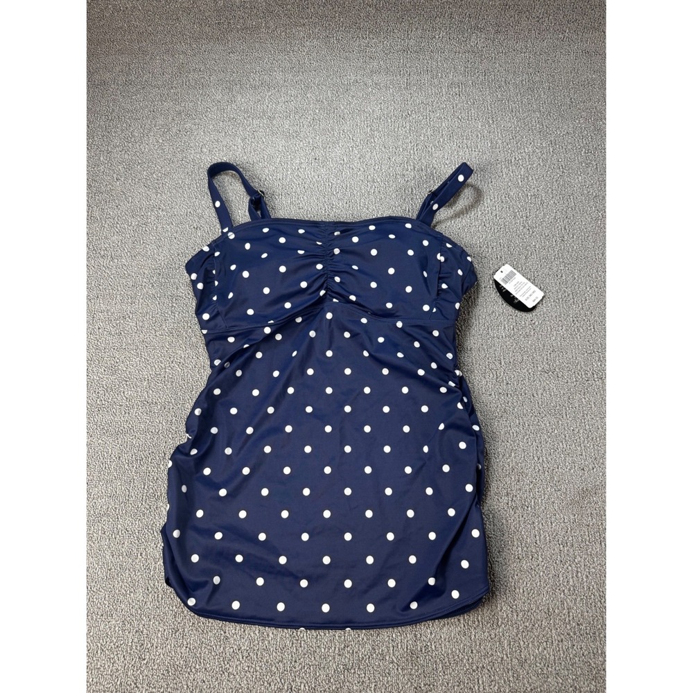Soma Swim Tankini Top 38C 36D Navy White Polka Dot Bandeau Vacation Beach Resort